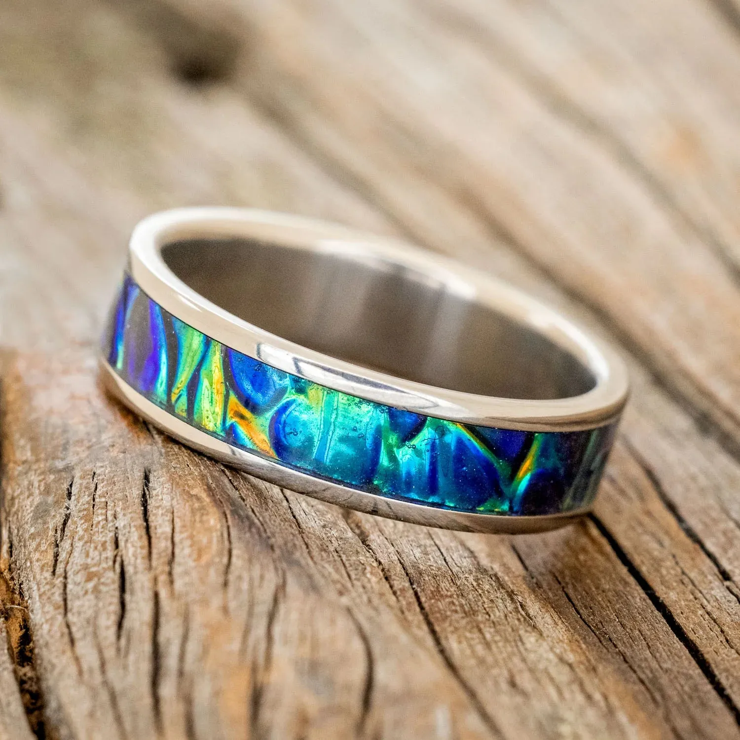 "RAINIER" - BLACK SEA DICHROLAM WEDDING BAND (6MM) - TITANIUM - SIZE 10