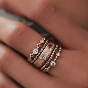 "The Treasure Stack" - Five Piece Rose Gold Ring Set