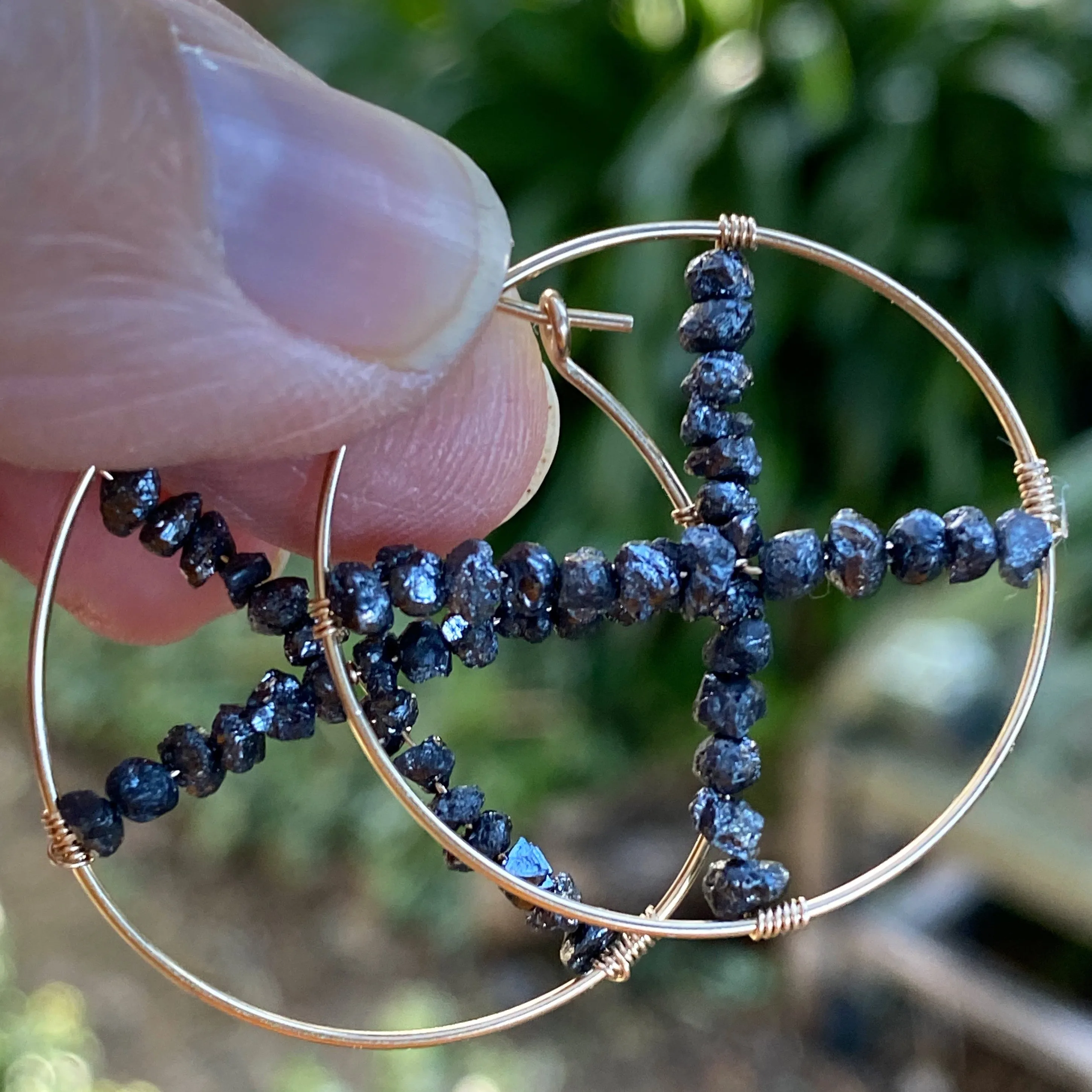 Raw Black Diamond X Hoop Earrings