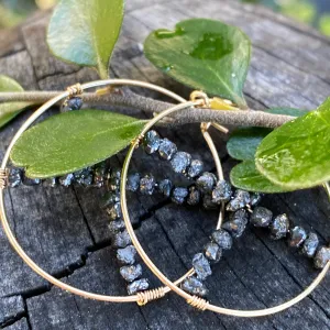 Raw Black Diamond X Hoop Earrings