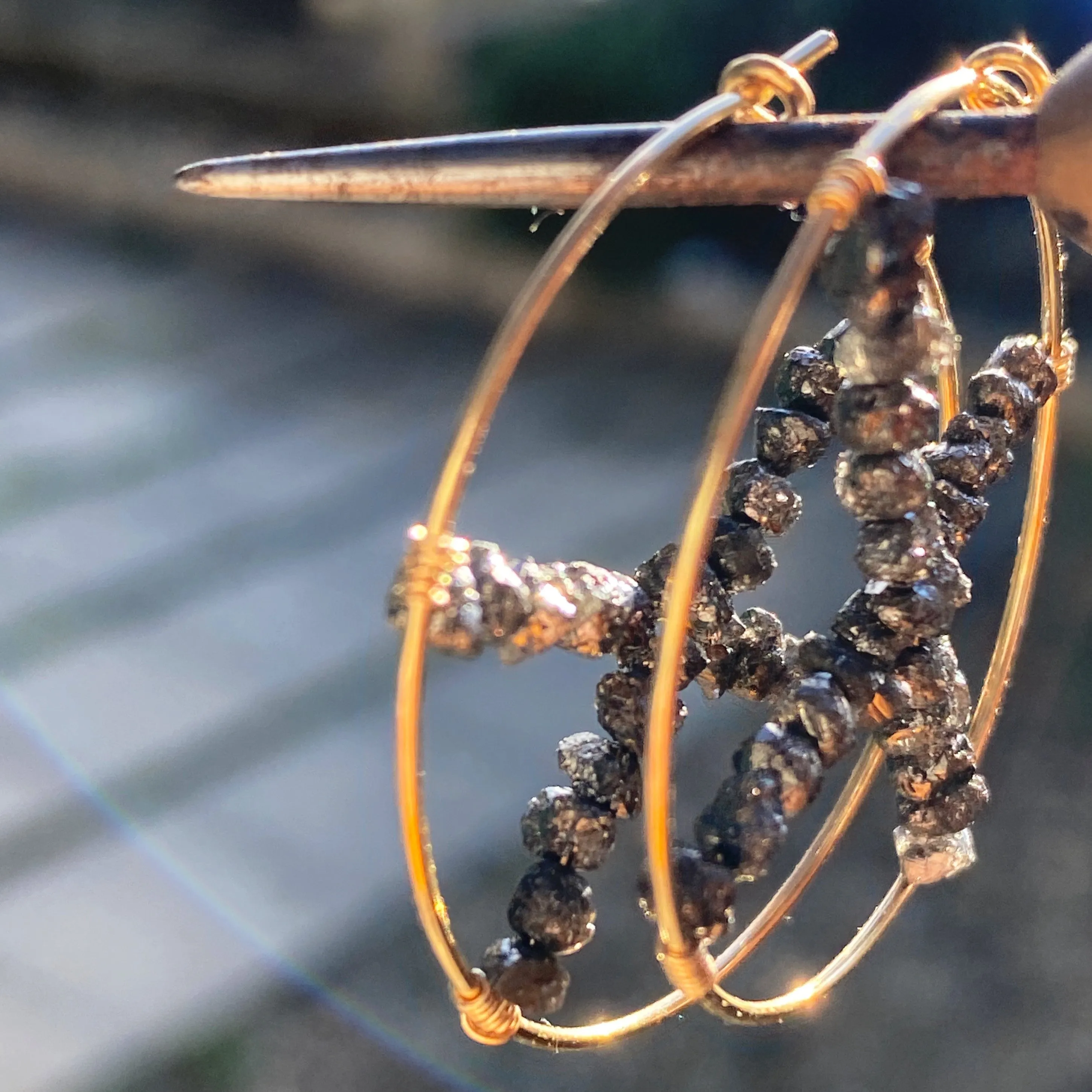 Raw Black Diamond X Hoop Earrings