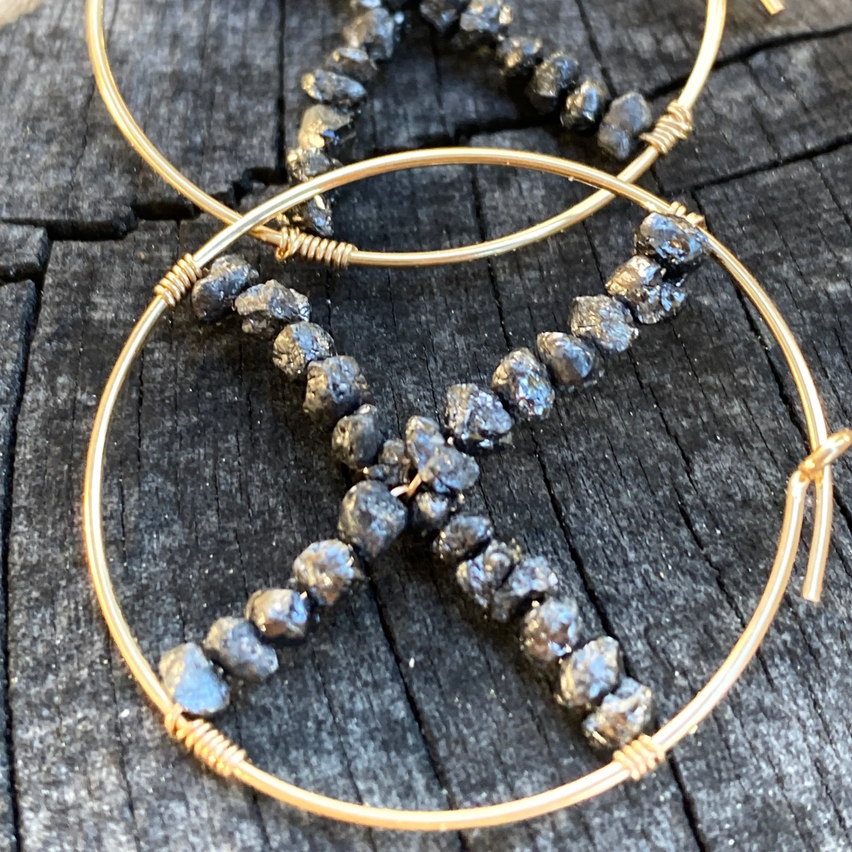 Raw Black Diamond X Hoop Earrings