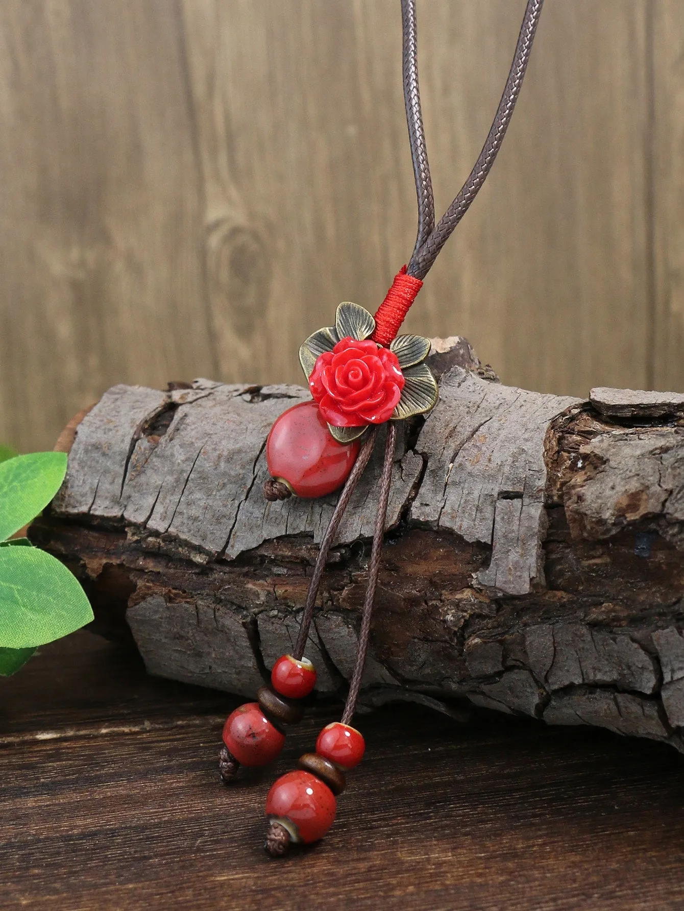 Red Flower & Bead Decor Y Lariat Necklace for Women Jewelry for Women Gift for