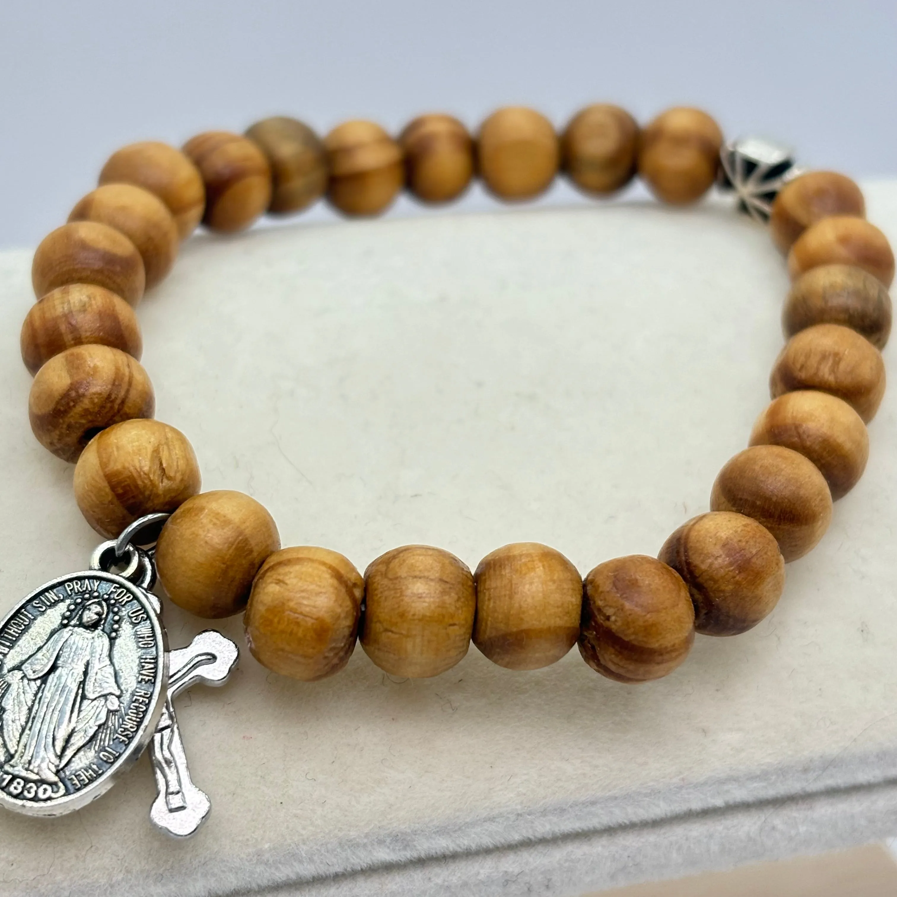 Religious Bracelets - Wooden Beaded Bracelet With Cross Charm