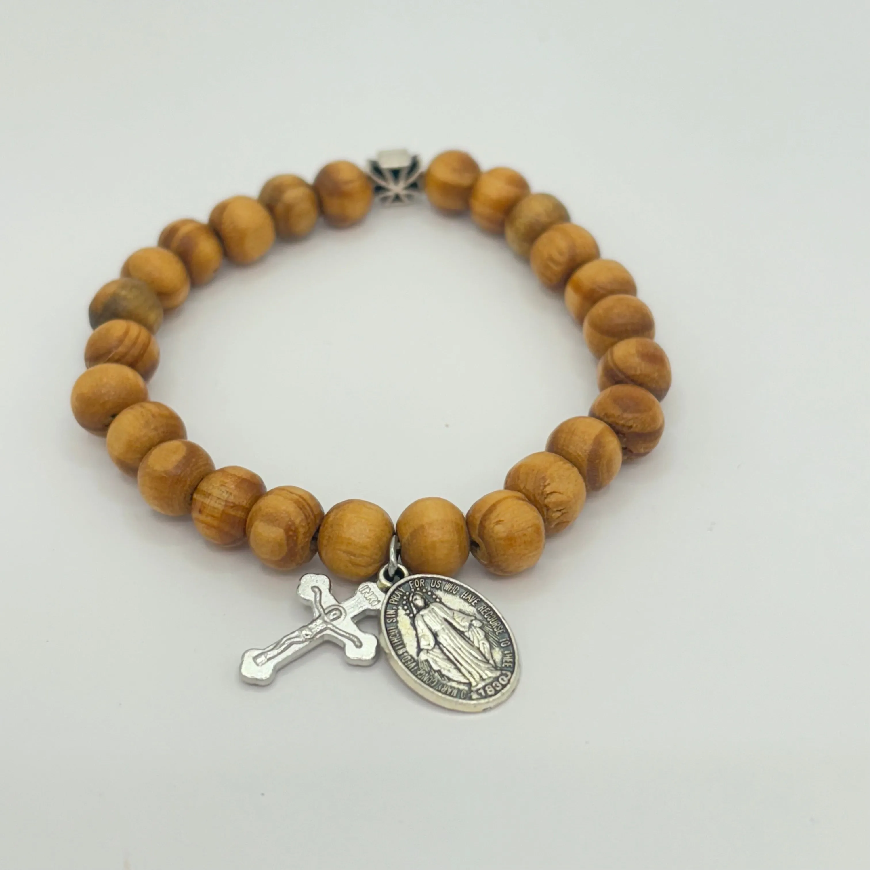 Religious Bracelets - Wooden Beaded Bracelet With Cross Charm
