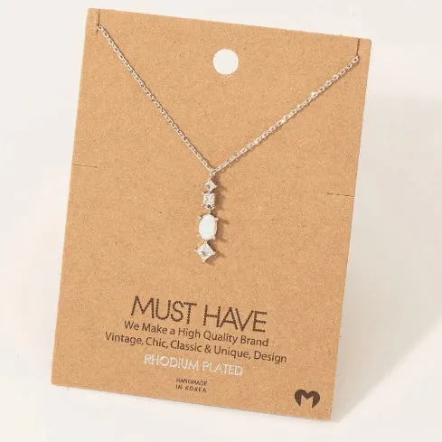 RHODIUM PLATED OPAL PENDANT NECKLACE