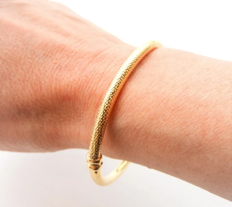 Rich 14K Yellow Gold Hinged Half Texture Bangle
