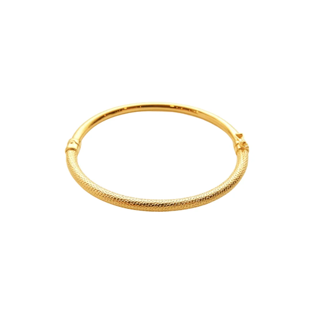 Rich 14K Yellow Gold Hinged Half Texture Bangle