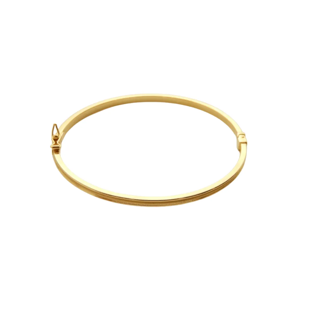 Rich 14K Yellow Gold Hinged Square Edge Grooved Bangle