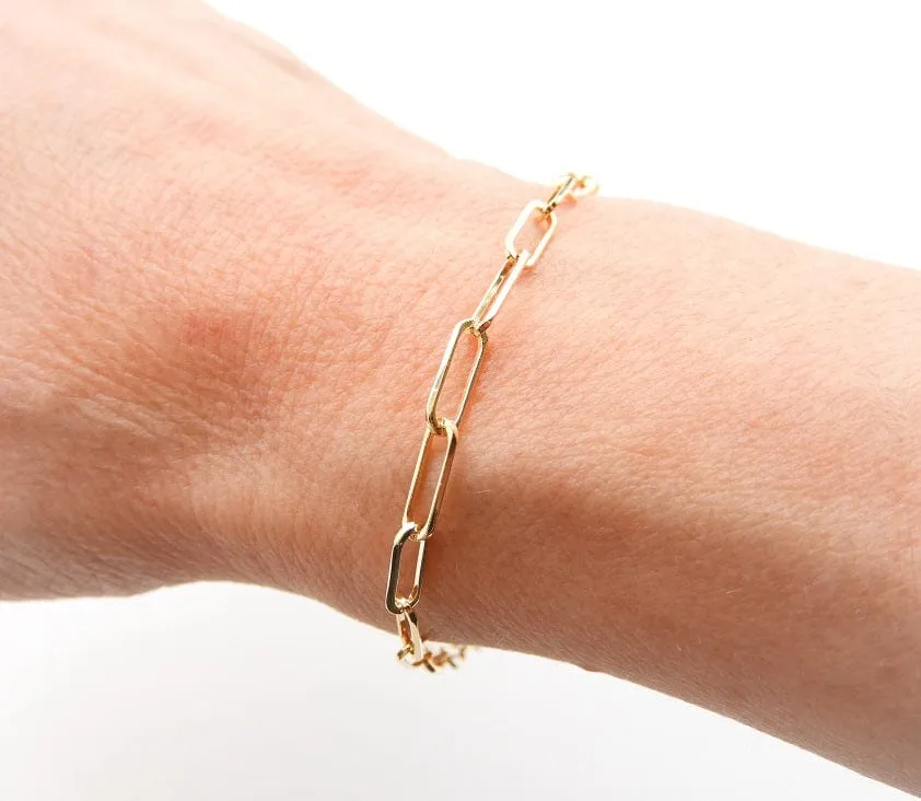 Rich 14K Yellow Gold Medium Paperclip Link Bracelet 7.5"