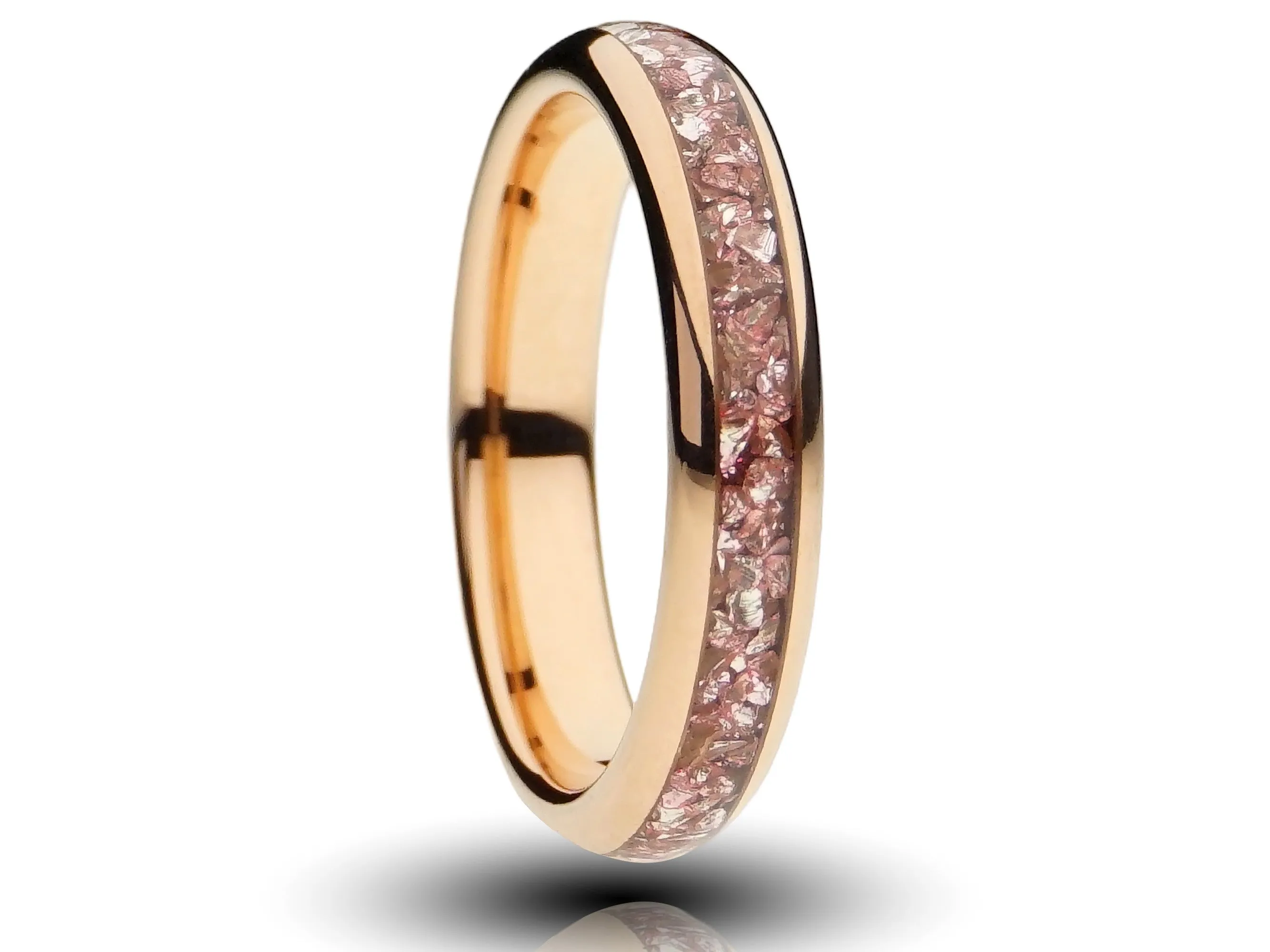 Rose Gold Tungsten Ring with Peach Lab-Created Morganite Inlay - 4MM