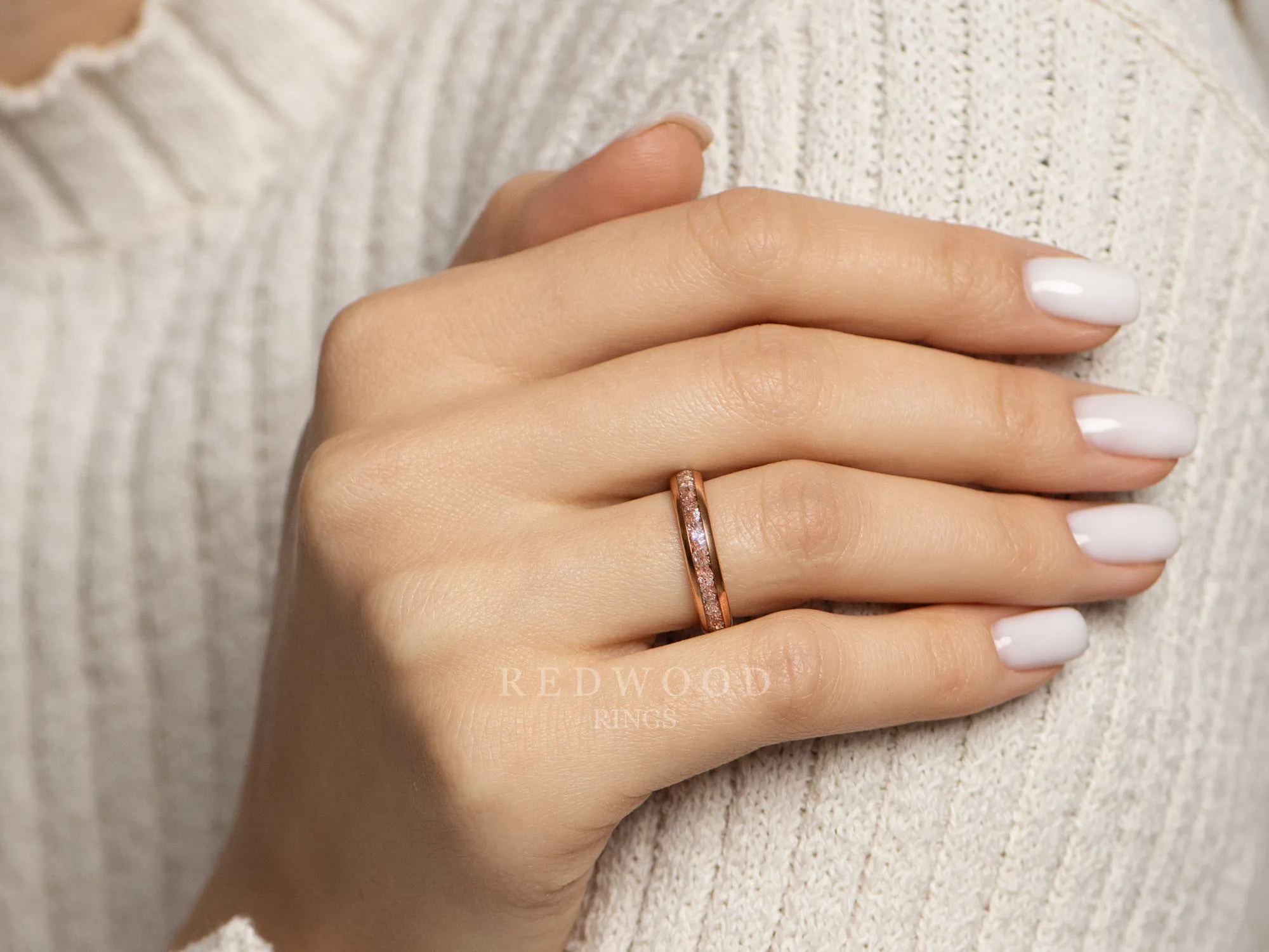 Rose Gold Tungsten Ring with Peach Lab-Created Morganite Inlay - 4MM