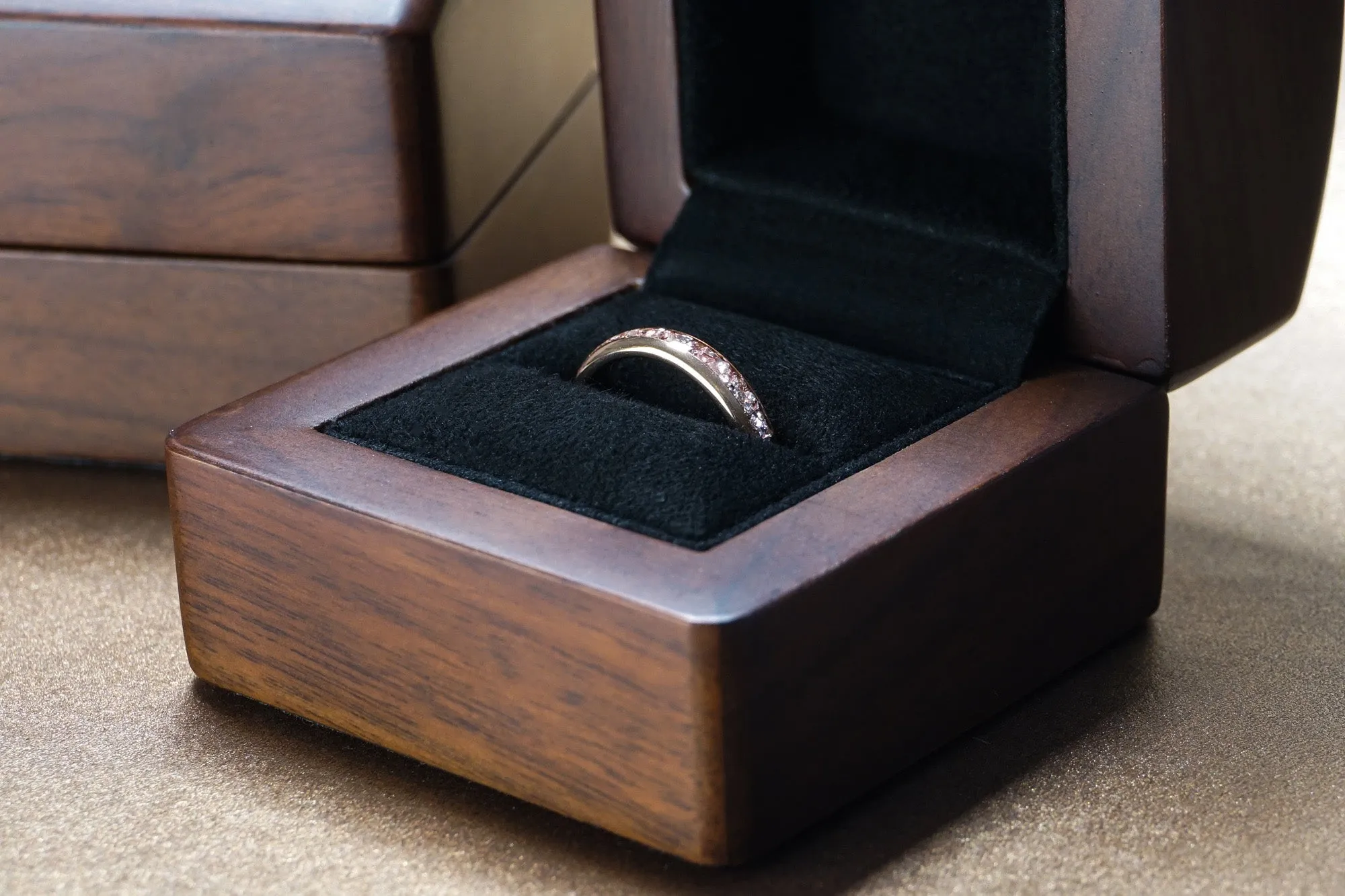 Rose Gold Tungsten Ring with Peach Lab-Created Morganite Inlay - 4MM