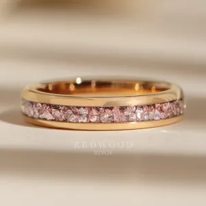 Rose Gold Tungsten Ring with Peach Lab-Created Morganite Inlay - 4MM