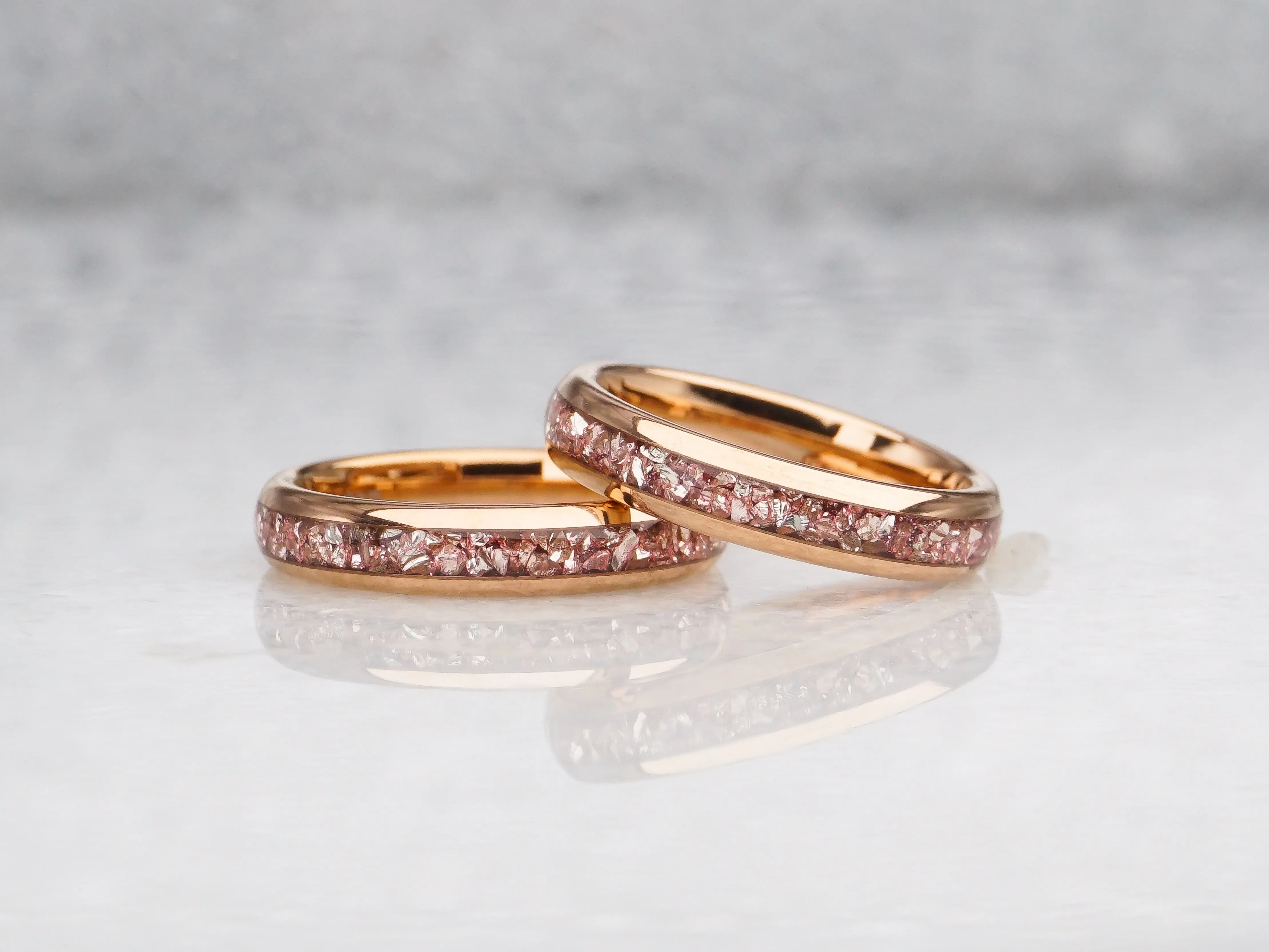 Rose Gold Tungsten Ring with Peach Lab-Created Morganite Inlay - 4MM