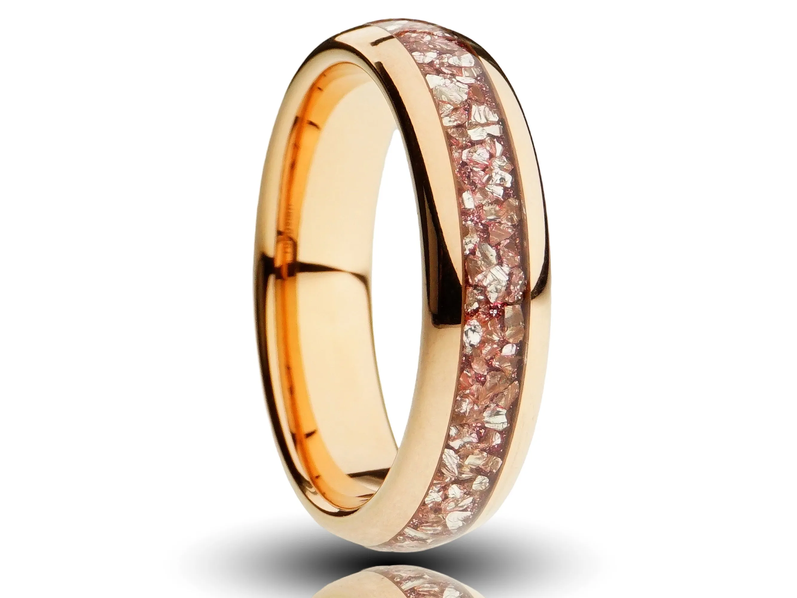 Rose Gold Tungsten Ring with Peach Lab-Created Morganite Inlay - 6MM