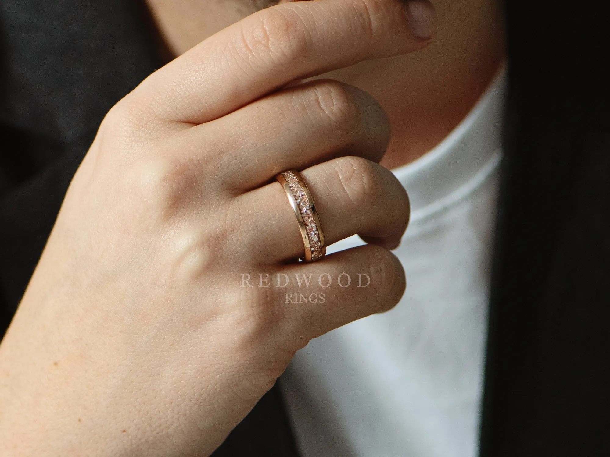 Rose Gold Tungsten Ring with Peach Lab-Created Morganite Inlay - 6MM