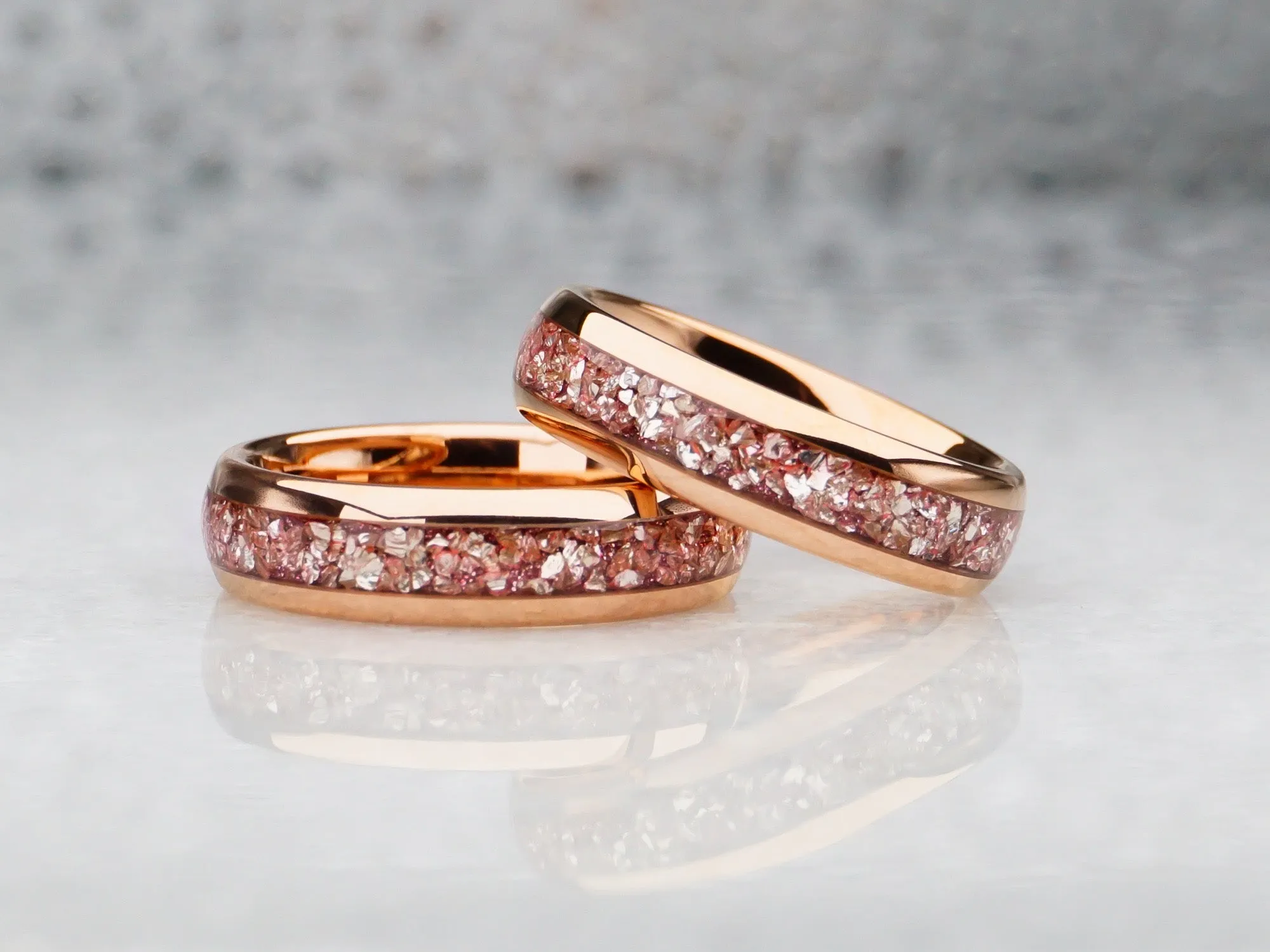 Rose Gold Tungsten Ring with Peach Lab-Created Morganite Inlay - 6MM
