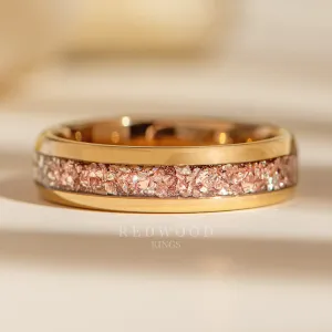 Rose Gold Tungsten Ring with Peach Lab-Created Morganite Inlay - 6MM