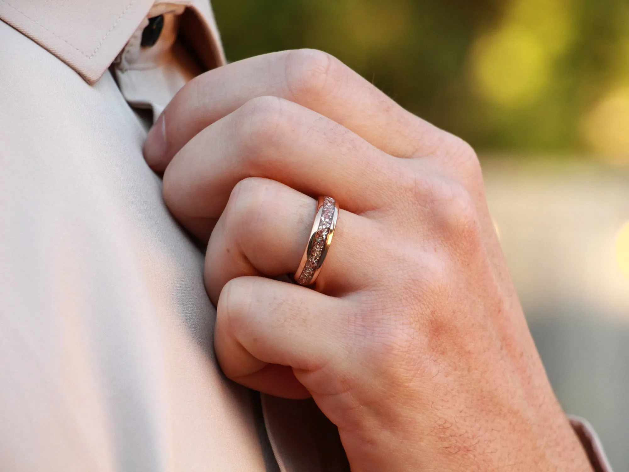 Rose Gold Tungsten Ring with Peach Lab-Created Morganite Inlay - 6MM