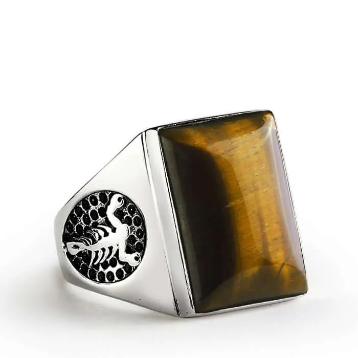 Scorpion Men's Ring Natural Stone in 925 Sterling Silver
