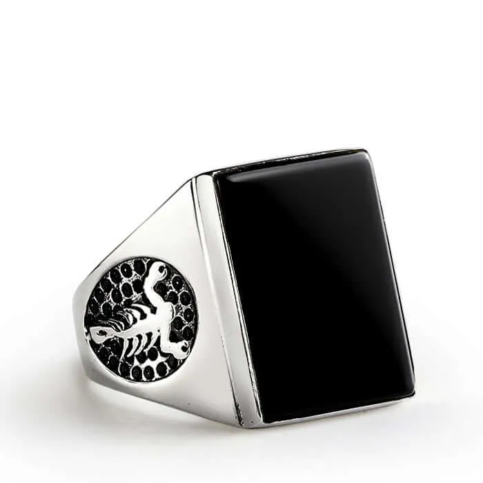 Scorpion Men's Ring Natural Stone in 925 Sterling Silver