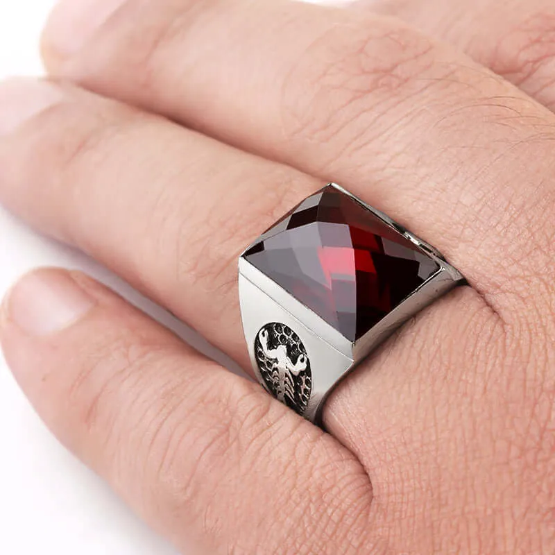 Scorpion Men's Ring Natural Stone in 925 Sterling Silver