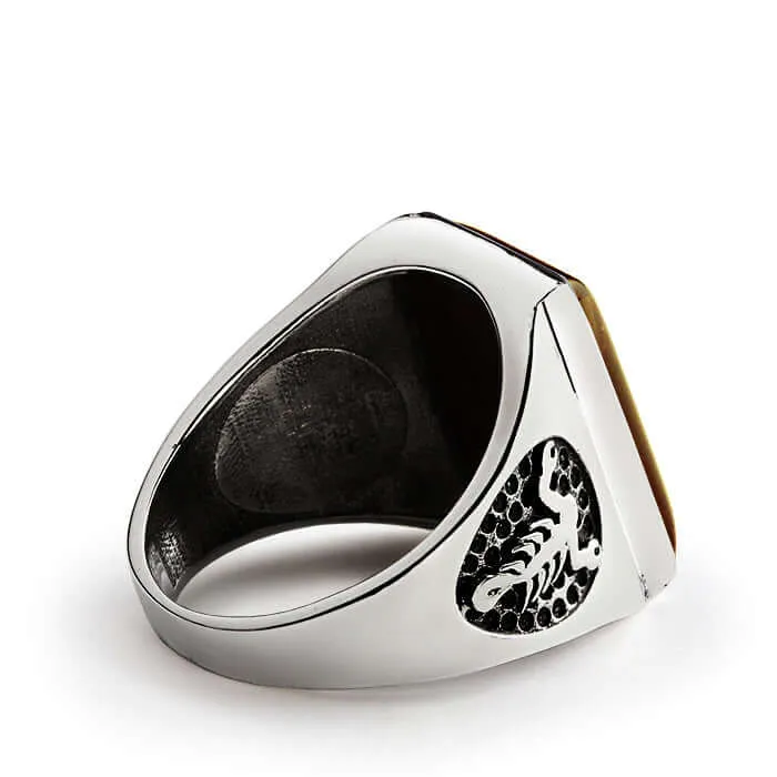 Scorpion Men's Ring Natural Stone in 925 Sterling Silver