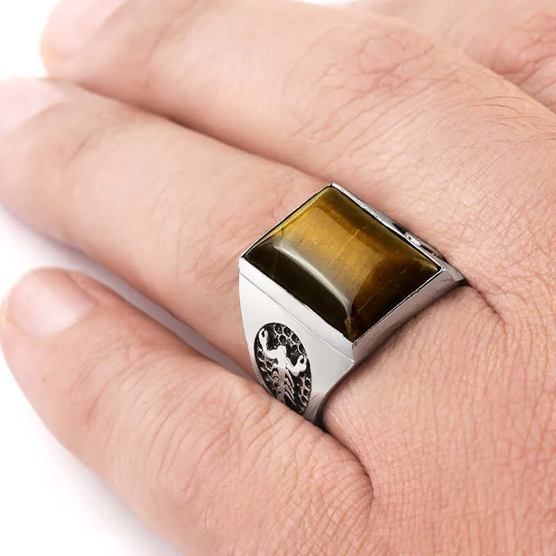 Scorpion Men's Ring Natural Stone in 925 Sterling Silver