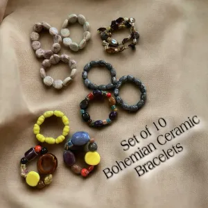 Set of 10 Bohemian Ceramic Bead Bracelets