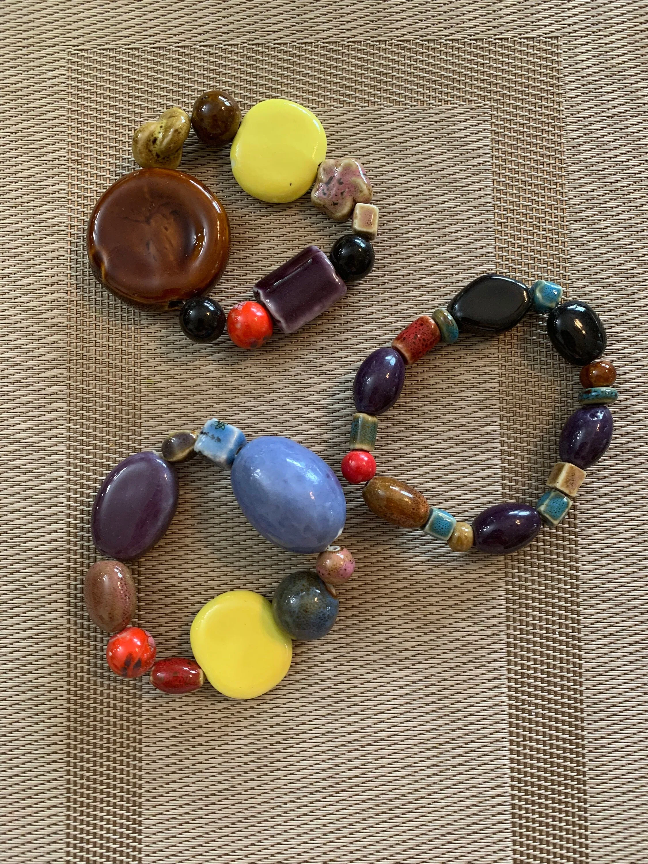 Set of 10 Bohemian Ceramic Bead Bracelets
