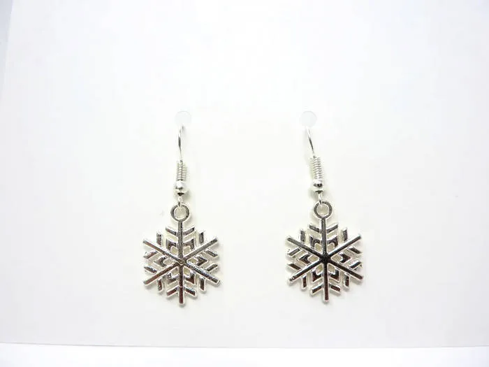 Silver Snowflake Earrings - Christmas Earrings. Simple Drop Earrings.