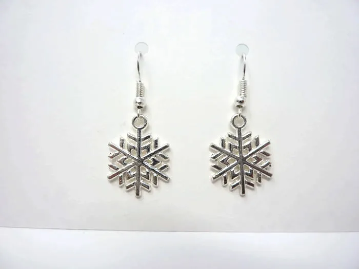 Silver Snowflake Earrings - Christmas Earrings. Simple Drop Earrings.