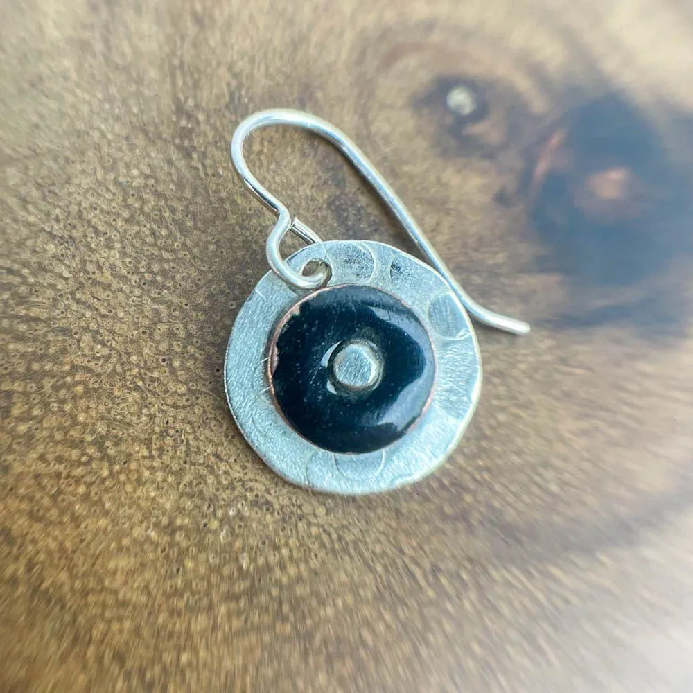 Simple Circle Sterling Silver Enamel Earrings Black