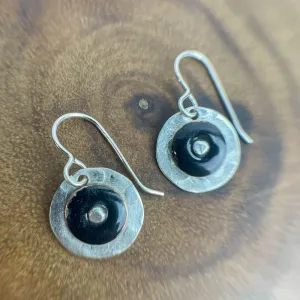Simple Circle Sterling Silver Enamel Earrings Black