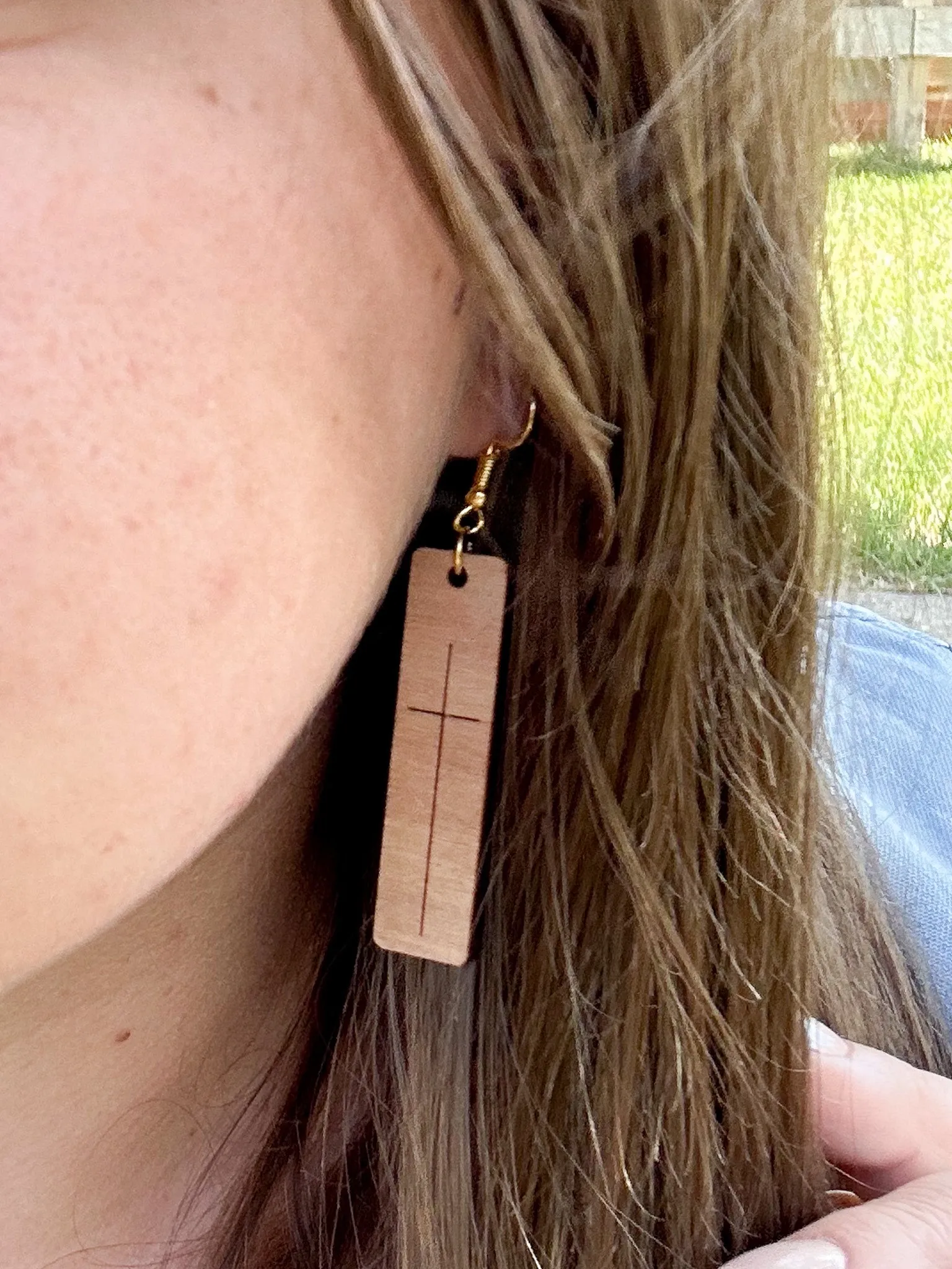 Simple Cross Bar Wooden Earrings
