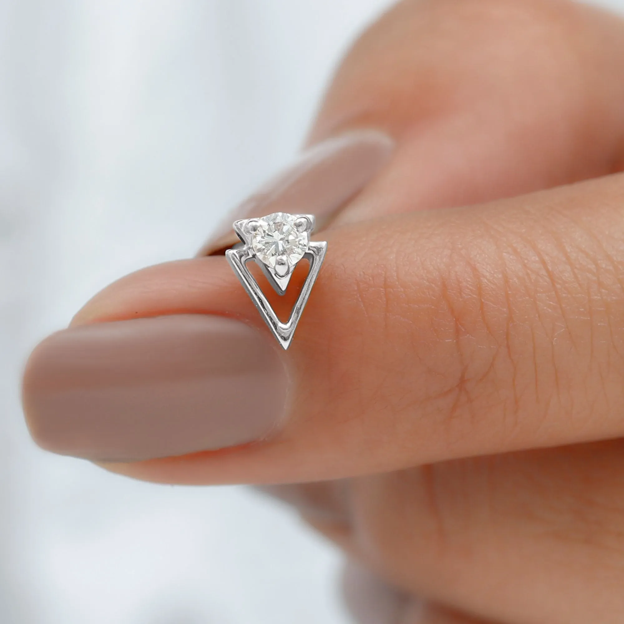 Simple Diamond Solitaire Triangle Cartilage Earring