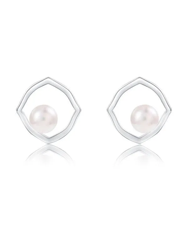 Simple Geometry Pearl Earrings