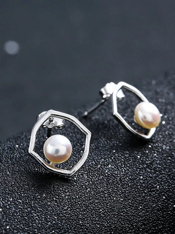 Simple Geometry Pearl Earrings