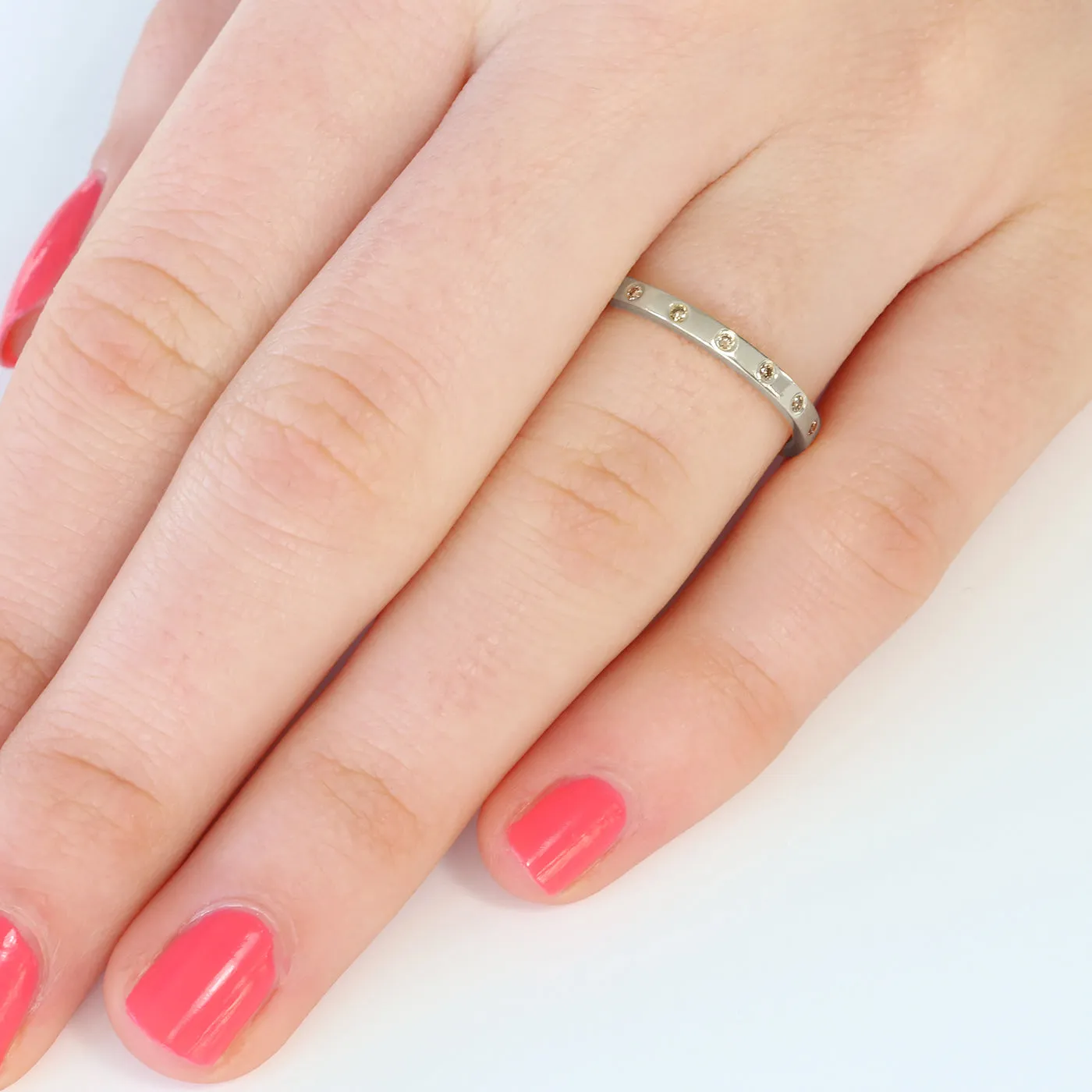Slim Champagne Diamond Platinum Wedding Ring