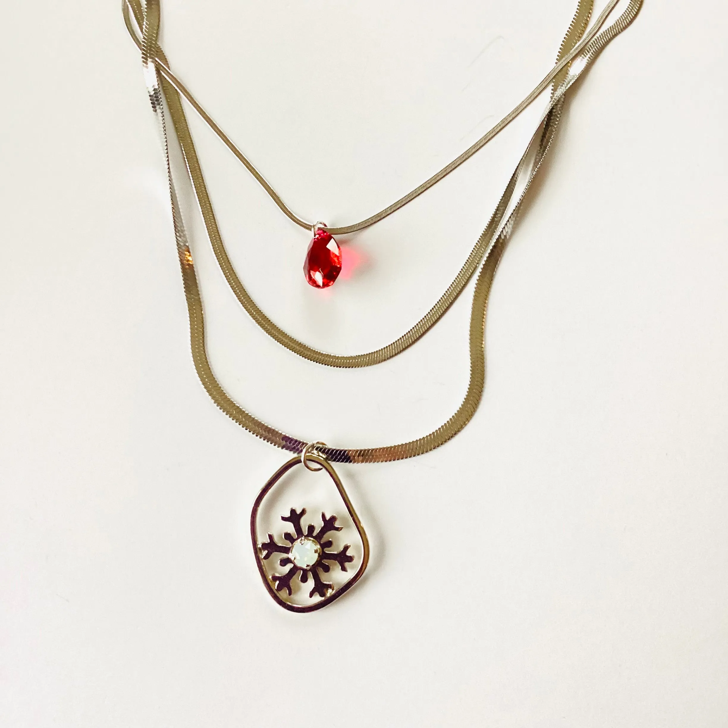 Snowflake Triple Strand Necklace