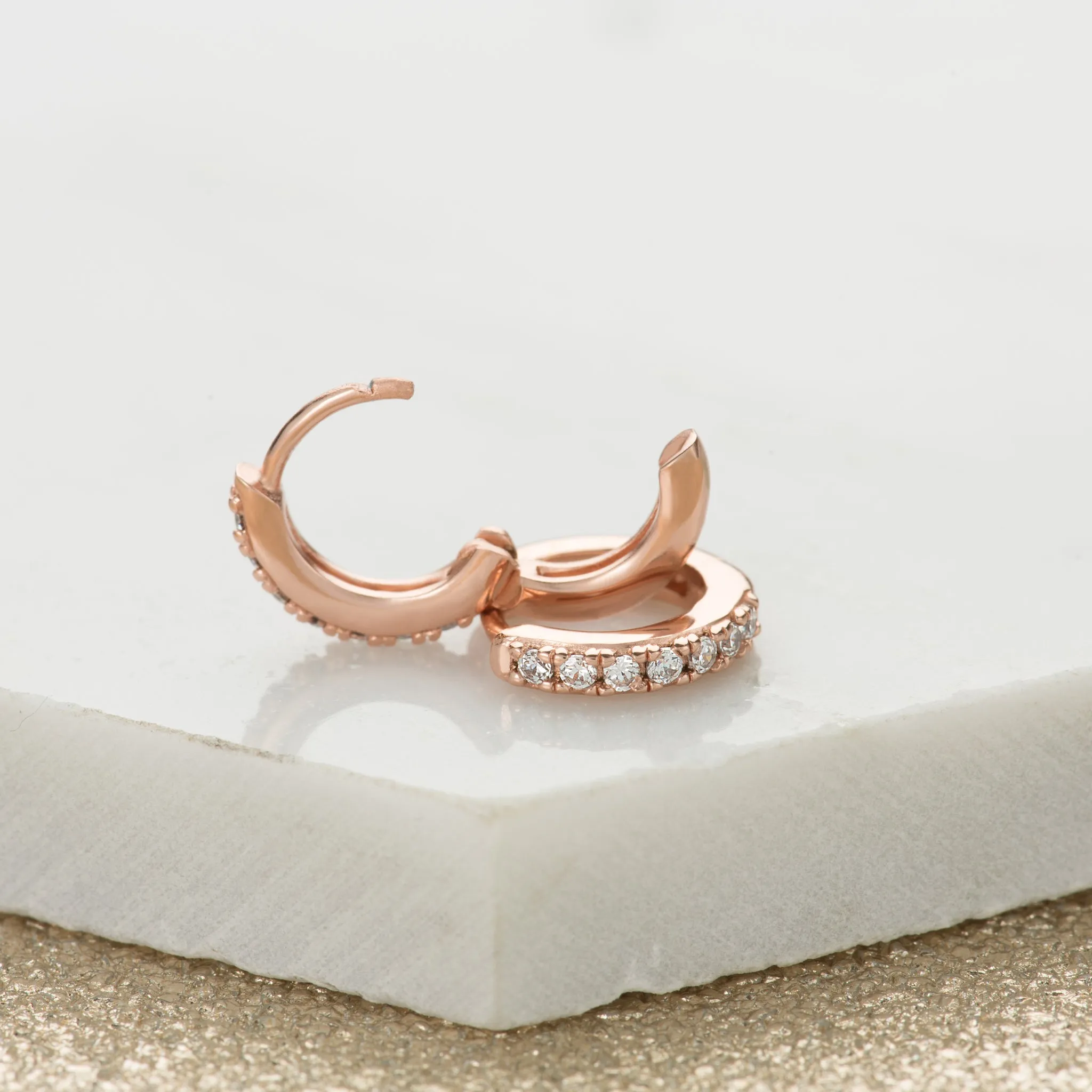 Sparkling Rose Gold 7mm Cartilage Hoop Single Earring