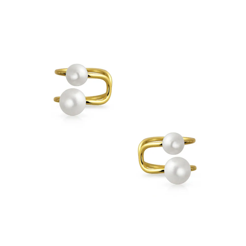 Spiral Wire Ear Cuff Cartilage with Freshwater Pearl in 14K Gold Plated Silver