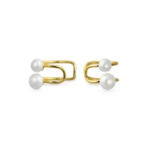 Spiral Wire Ear Cuff Cartilage with Freshwater Pearl in 14K Gold Plated Silver