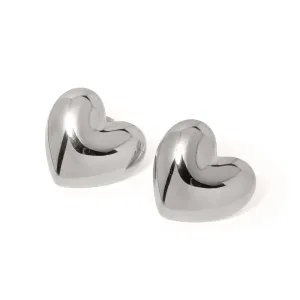 Statement Bold Silver Heart Earrings