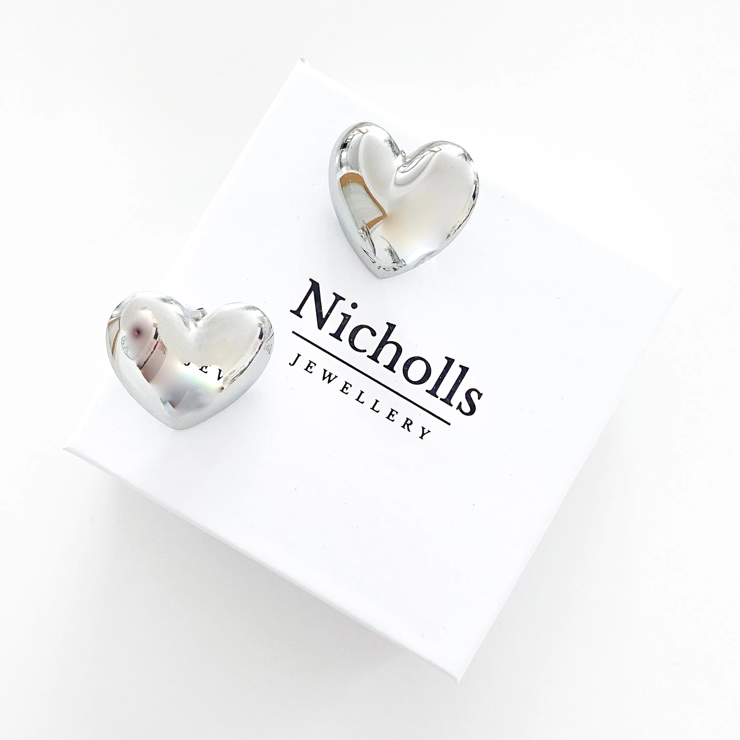 Statement Bold Silver Heart Earrings