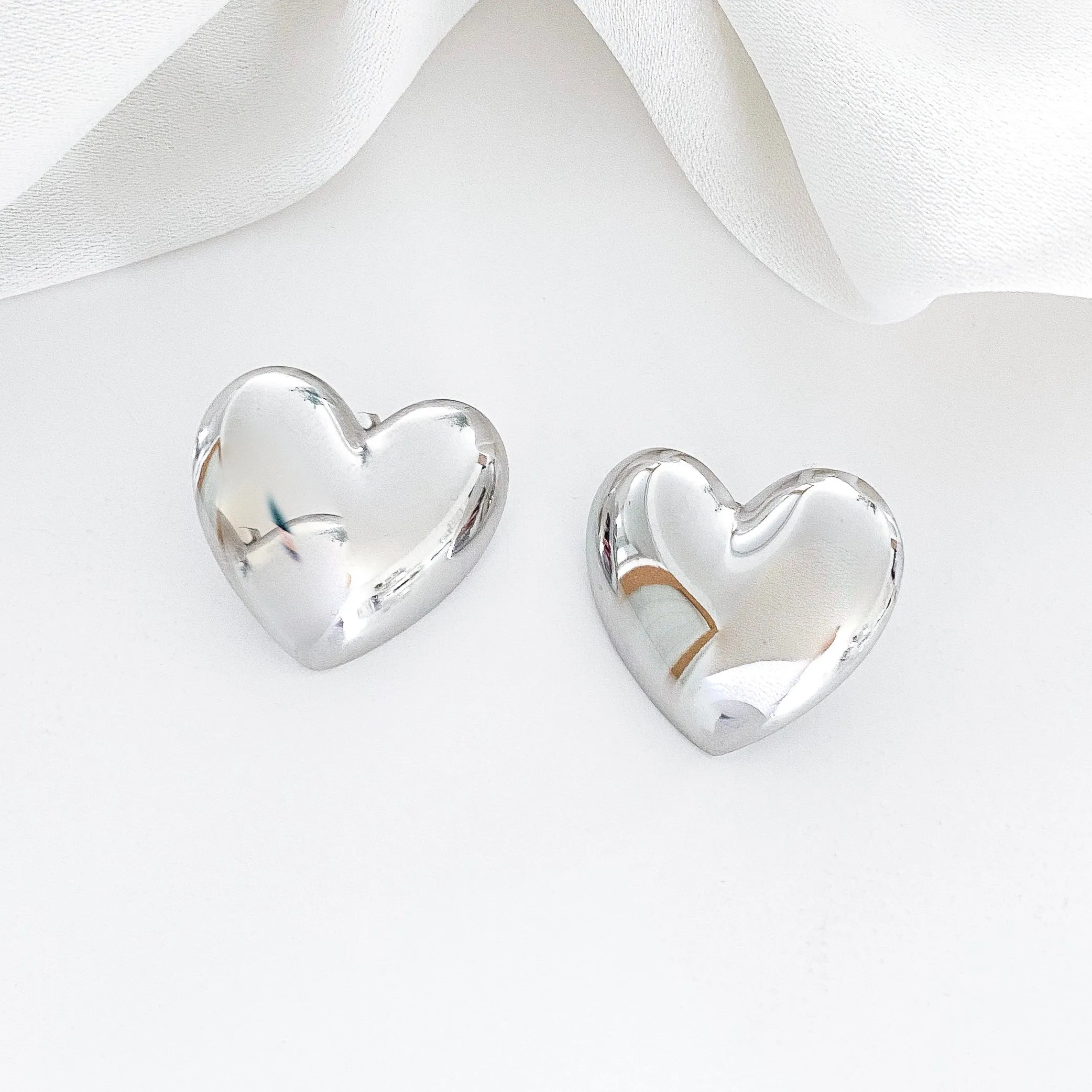 Statement Bold Silver Heart Earrings