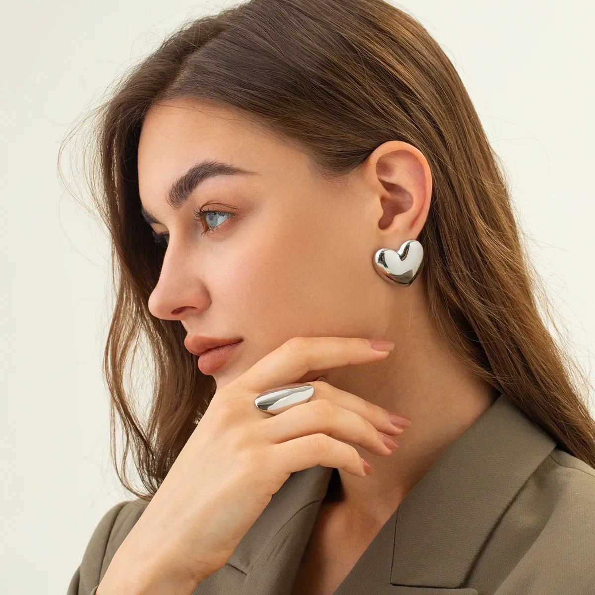 Statement Bold Silver Heart Earrings