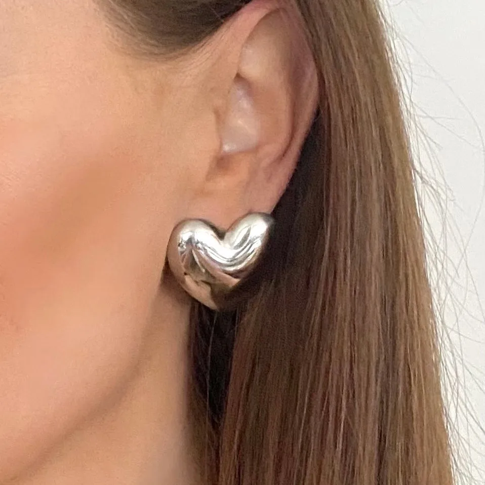 Statement Bold Silver Heart Earrings