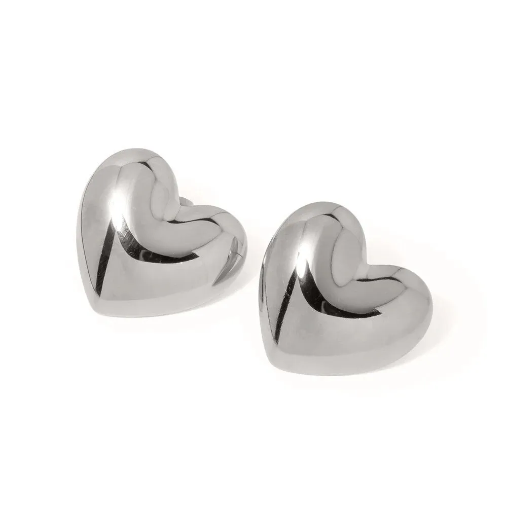Statement Bold Silver Heart Earrings